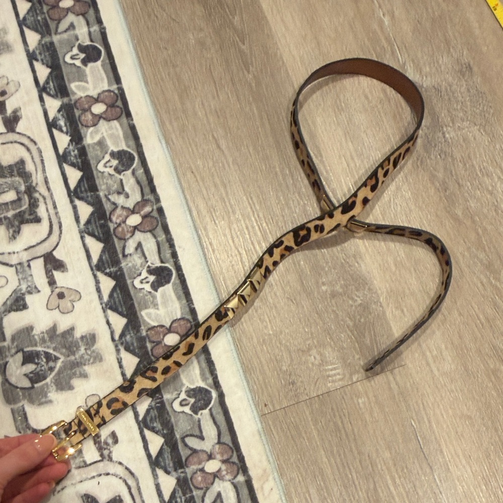 Michael Kors Leopard Print Belt with Gold Buckle